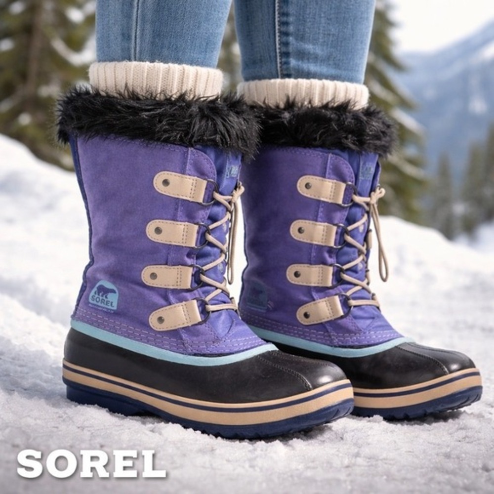 Sorel Winter Carnival Snow Boots Womens‎ 4 Purple Waterproof Suede Faux Fur Duck